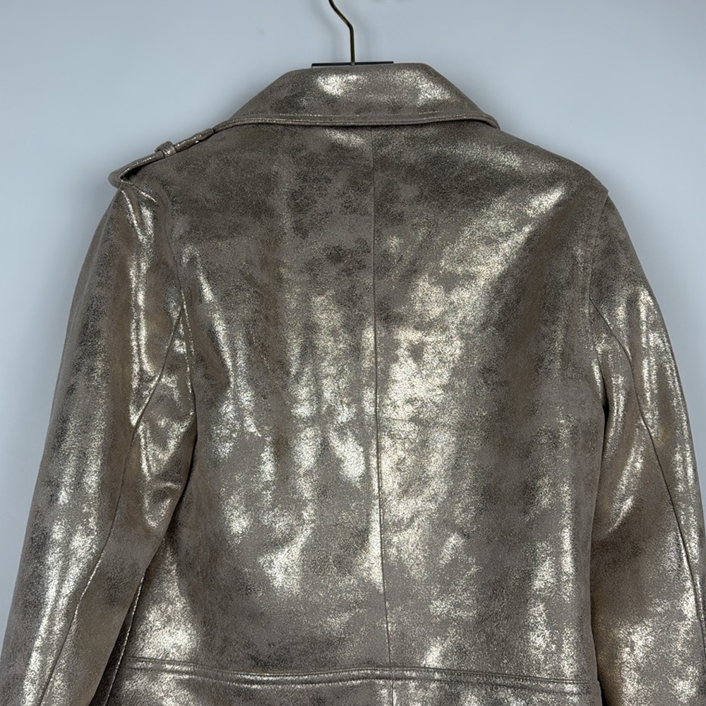 Sunset+Spring Gold Metallic Faux Leather Biker Jacket Size XS - Picture 6 of 10